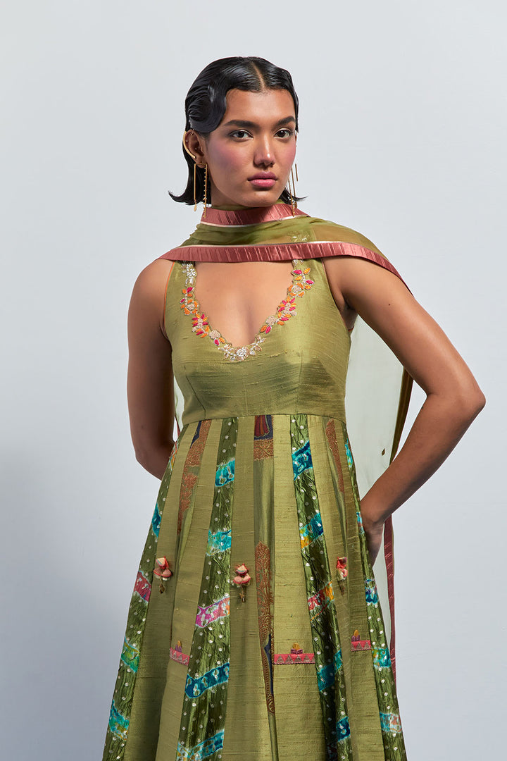 Lime green embroidered anarkali set