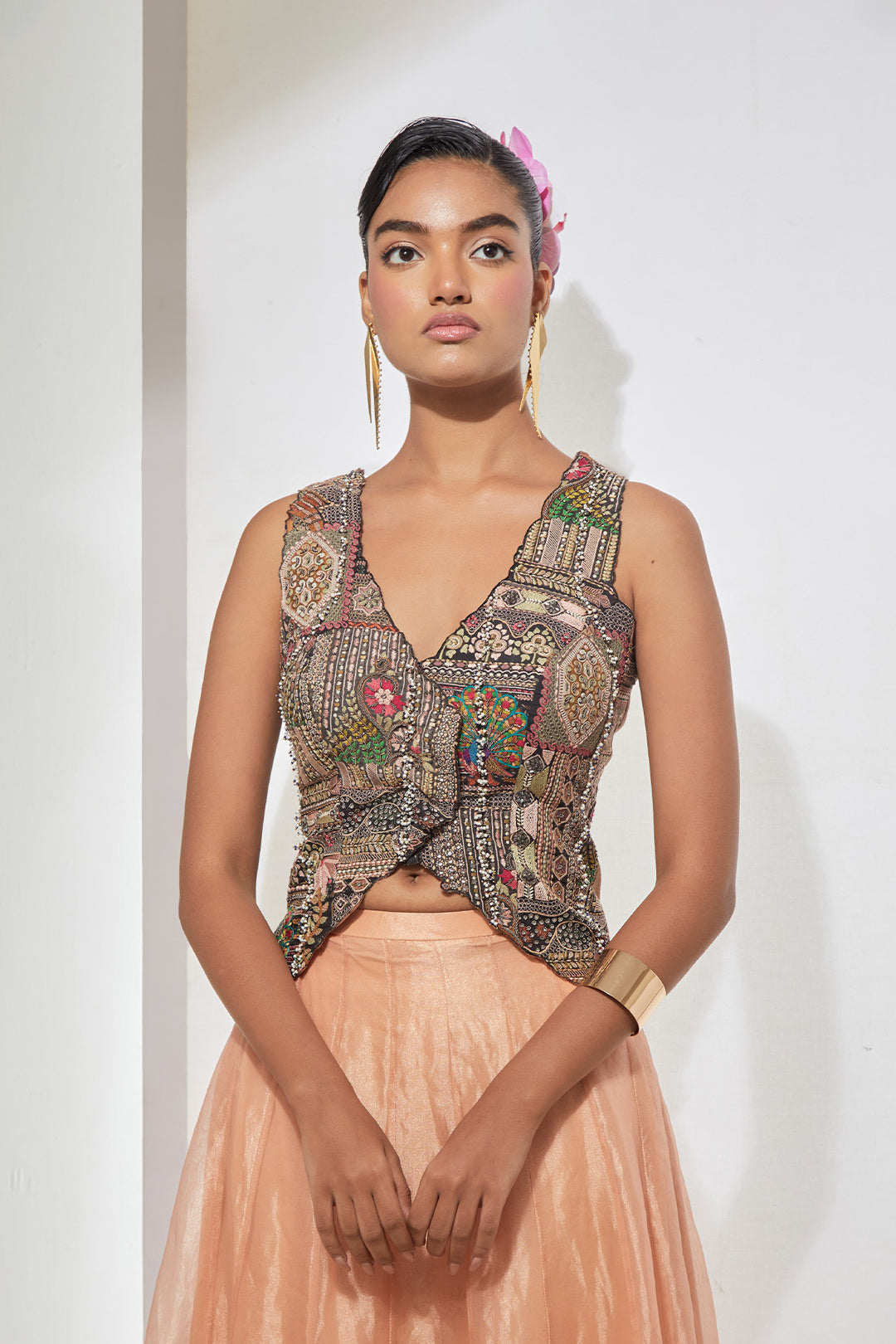 Noor Hand-Embroidered Silk Corset &amp; Organza Skirt Set