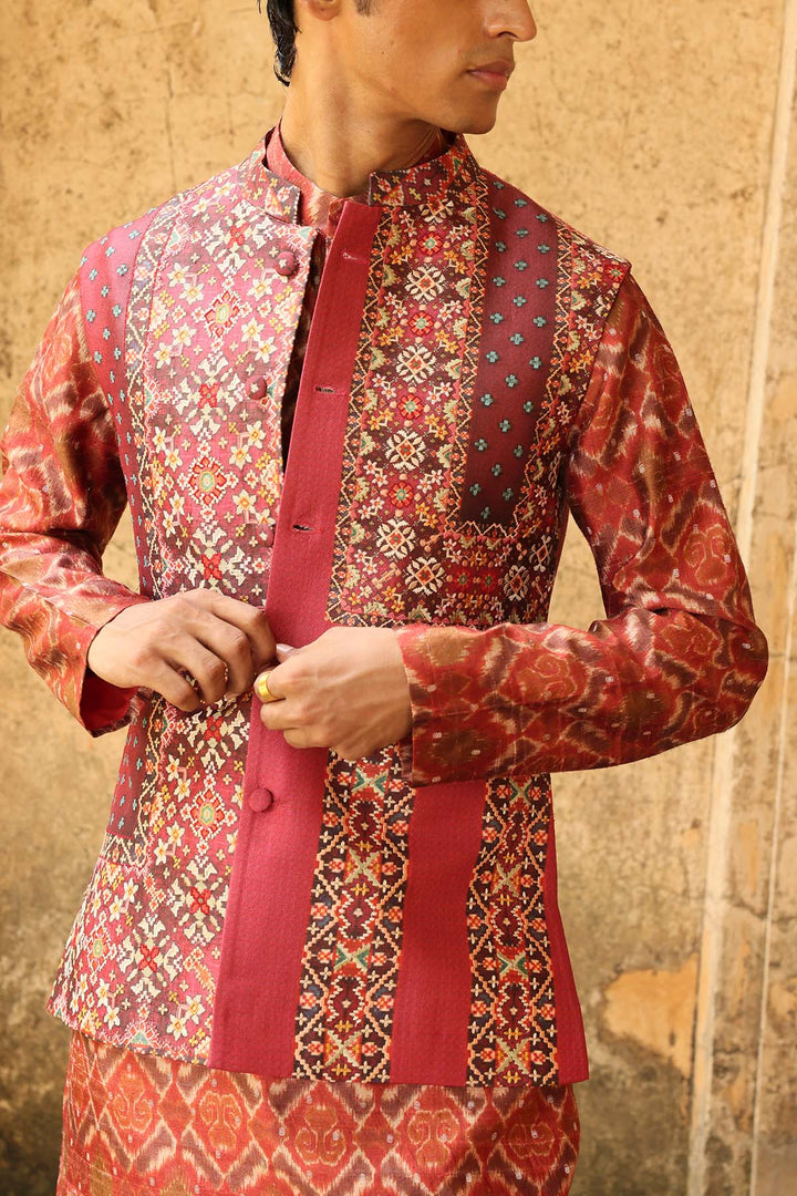 Rust Ikat Silk Bundi Set