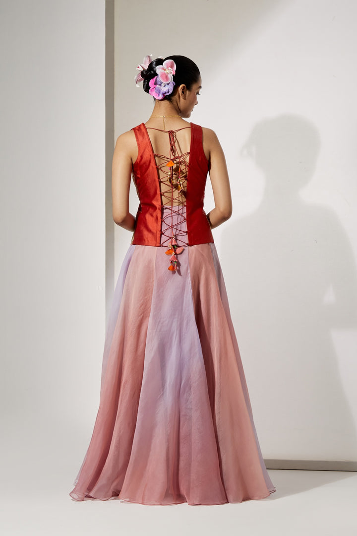 Blush Pink Embroidered Corset &amp; Organza Skirt Set