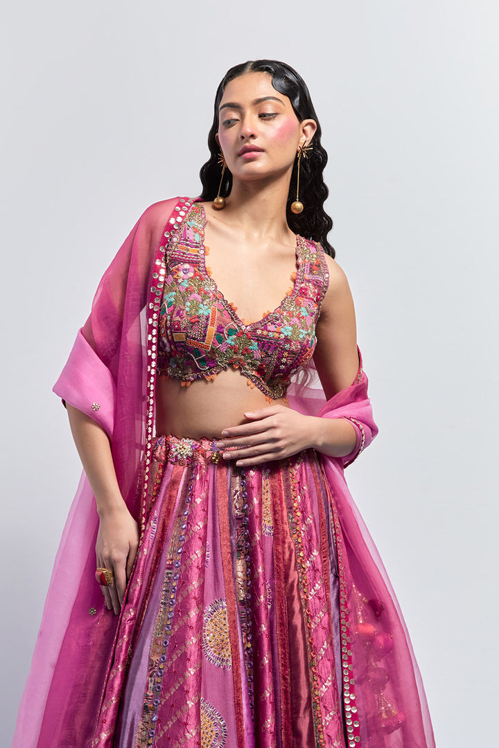 Fuchsia pink embroidered lehenga dupatta set