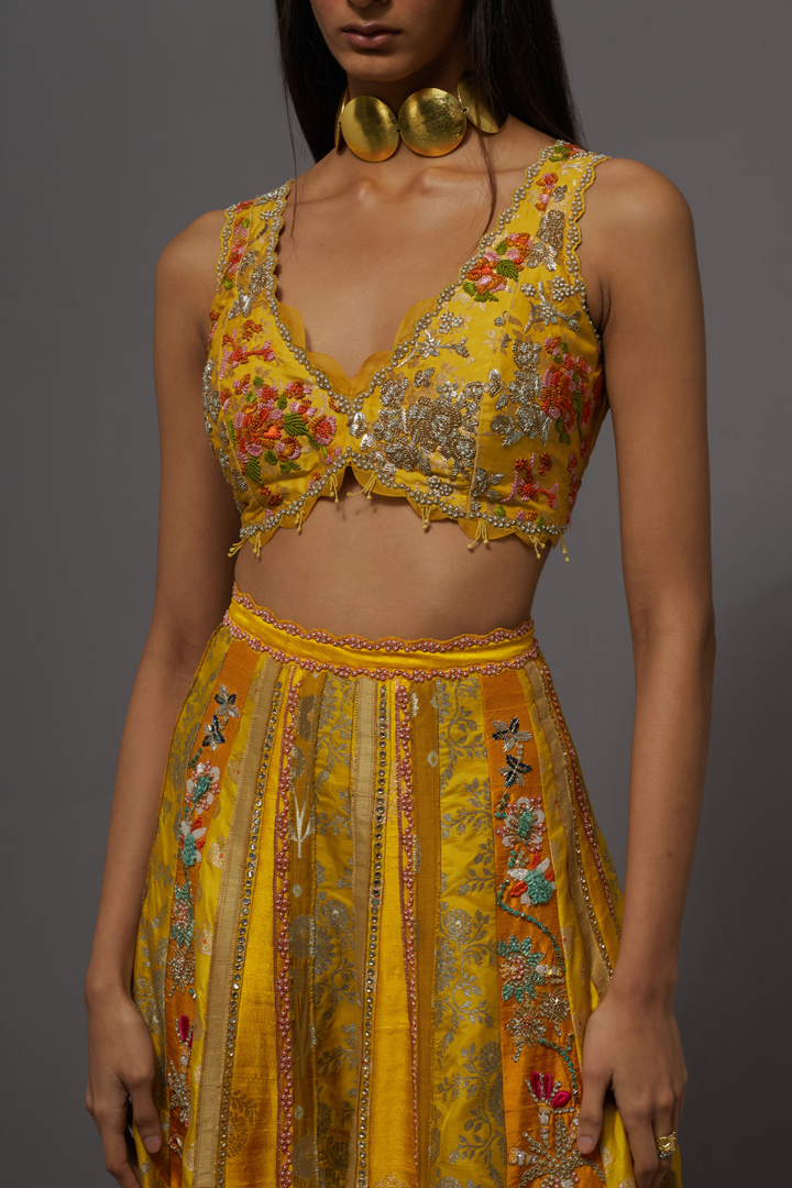 Mustard yellow embroidered sharara set