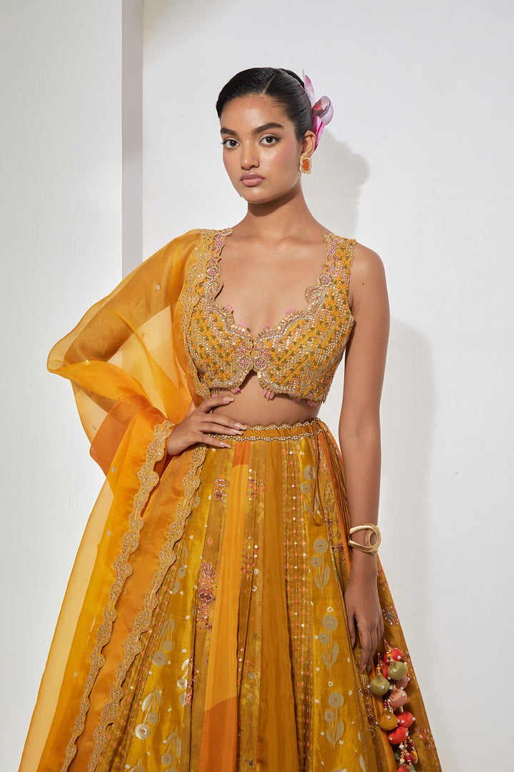 Mustard Embroidered Lehenga Set with Dupatta