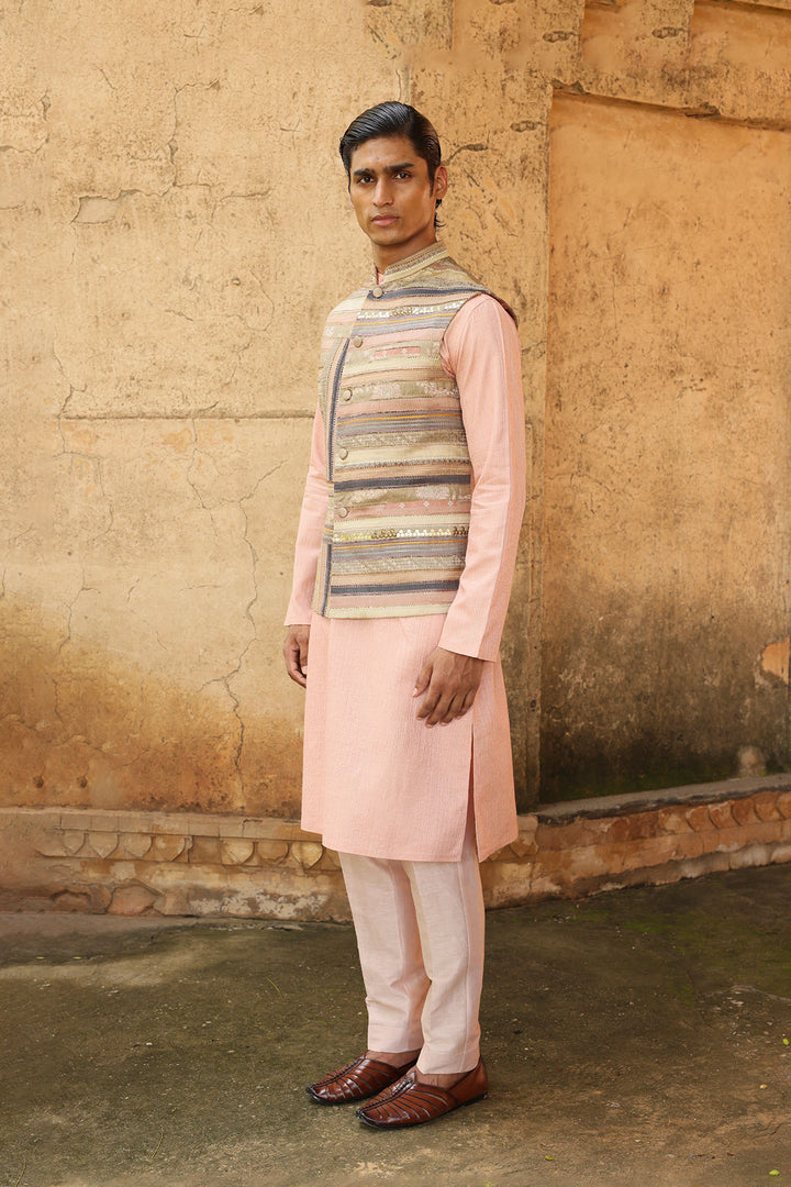 Blush kurta set with Linear embroidered jacket