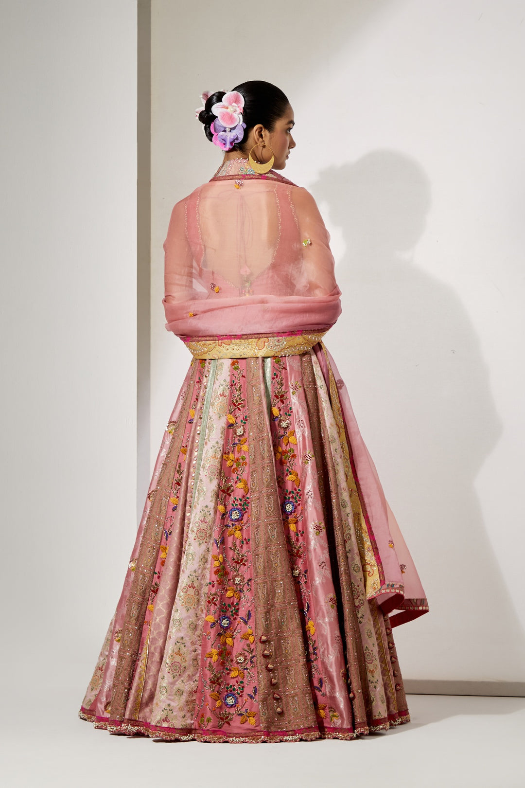 Rose Pink Embroidered Lehenga Set with Organza Dupatta