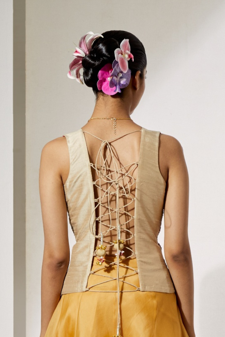 Antique Gold Sequin Overlap Vest Top