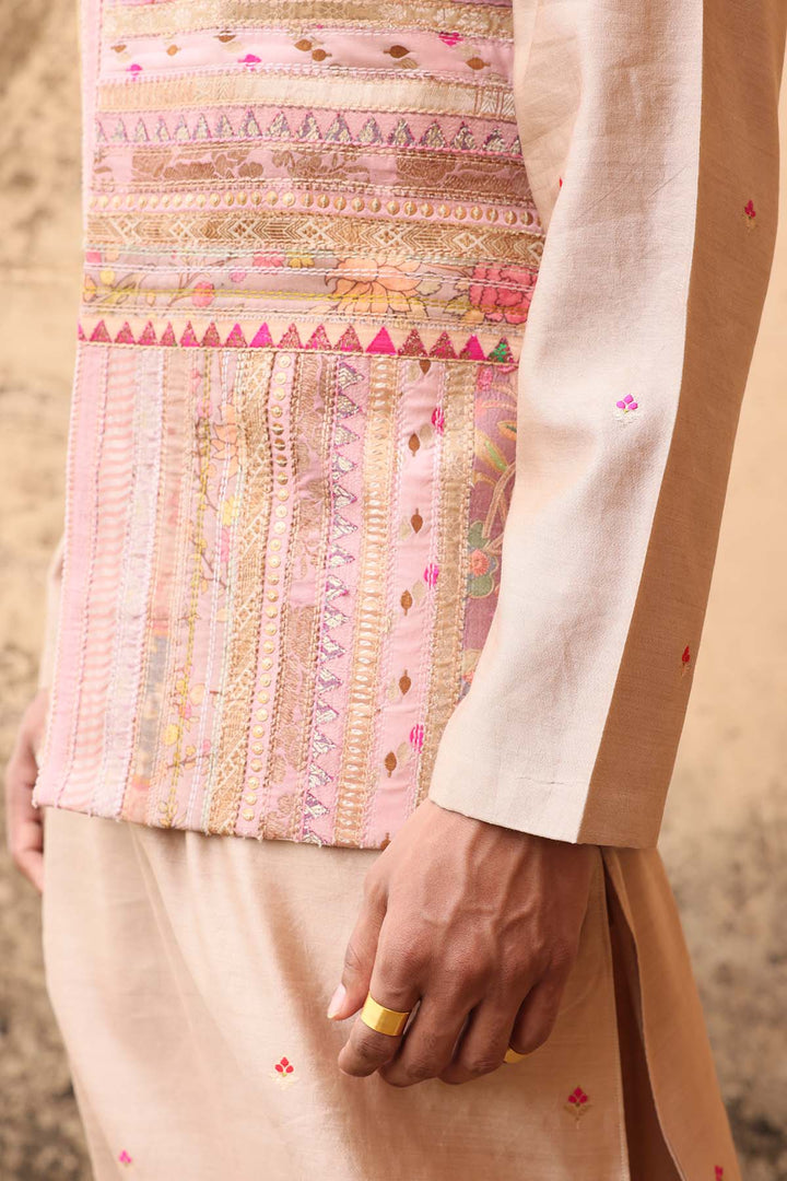 Pink Silk Textured Bundi Set