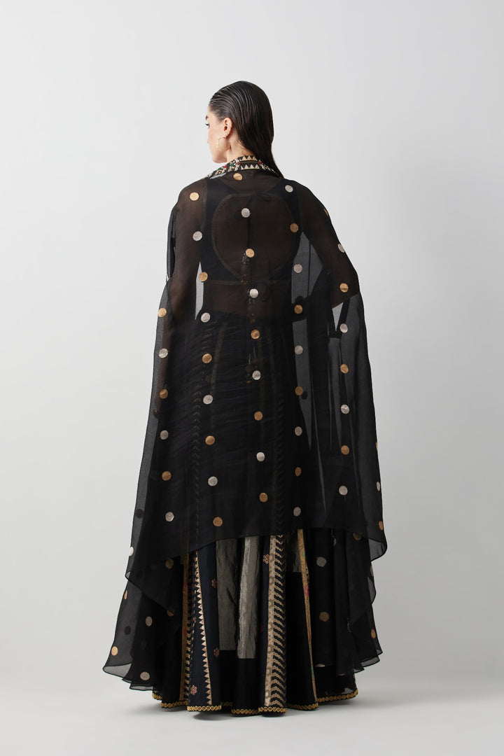 Black Silk &amp; Brocade Cape Set