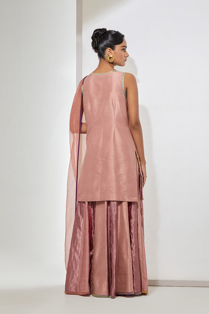 Blush Pink Embroidered Kurta Sharara Set with Dupatta
