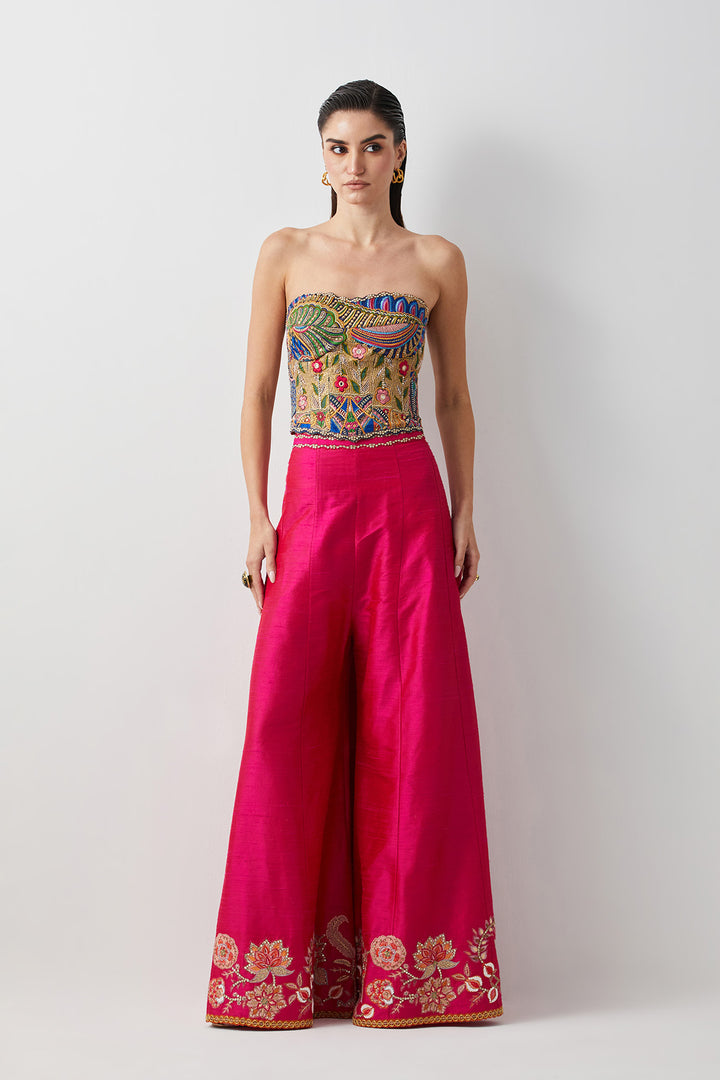 Hot Pink embroidered corset plazzo set