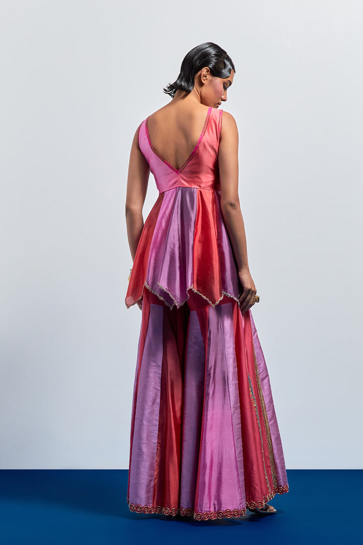 MAuve pink ombre Embroidered peplum sharara set