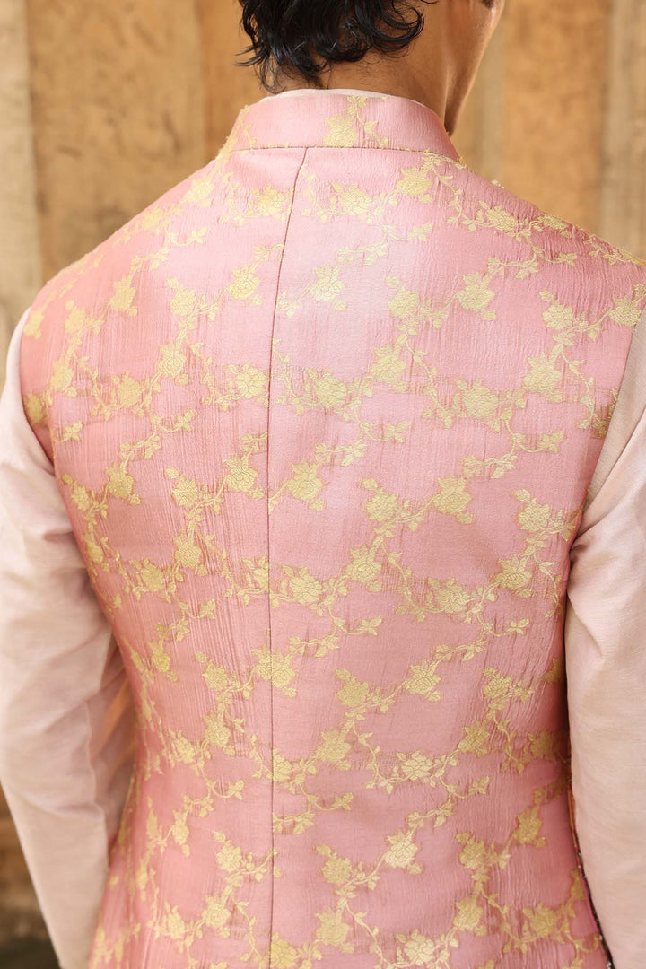 Blush Pink Silk Brocade Patchwork Bandi Set