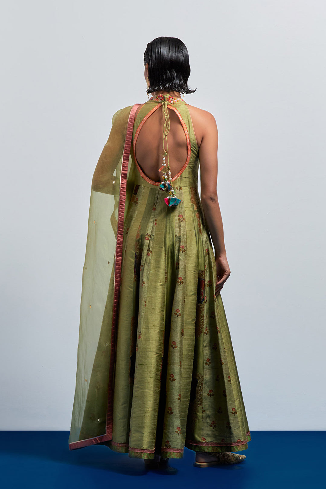 Lime green embroidered anarkali set