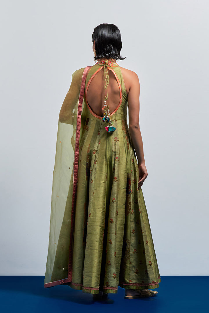 Lime green embroidered anarkali set