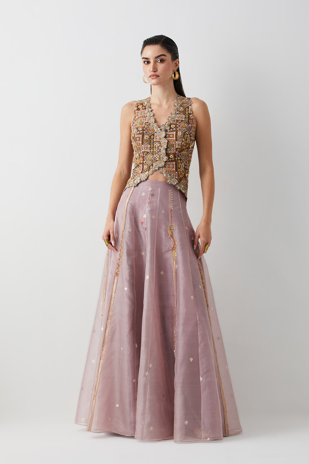 Dusty Mauve Embroidered Organza Skirt