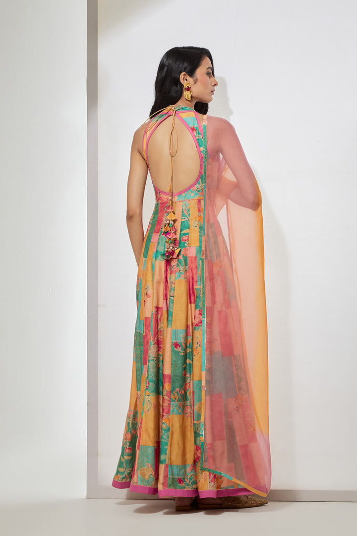 Pastel Floral Printed Anarkali Set