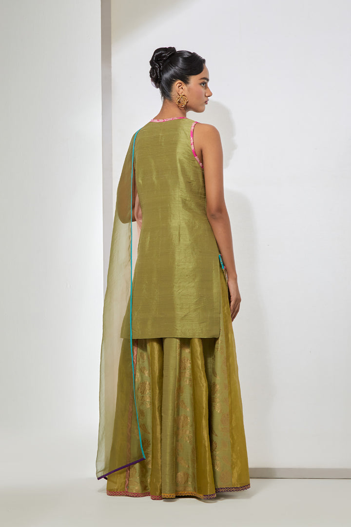 Sage Green Embroidered Sharara Set with Kurta &amp; Dupatta