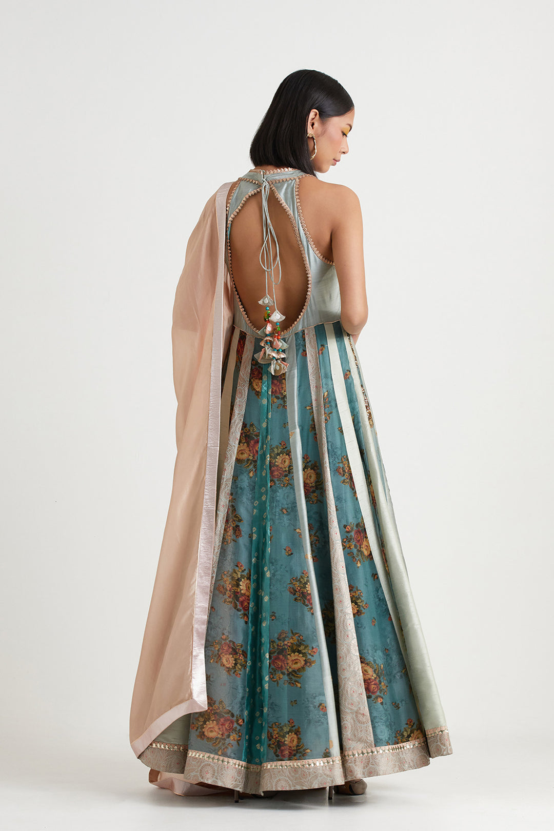 Blue embroidered anarkali gown with dupatta