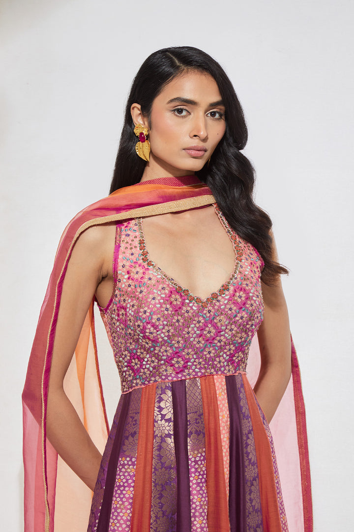 Fuchsia &amp; Purple Embellished Anarkali