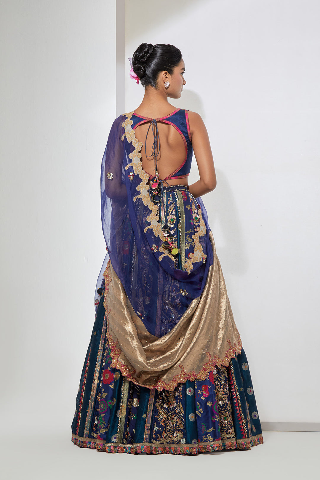 Midnight Blue Floral Embroidered Lehenga Set with Dupatta