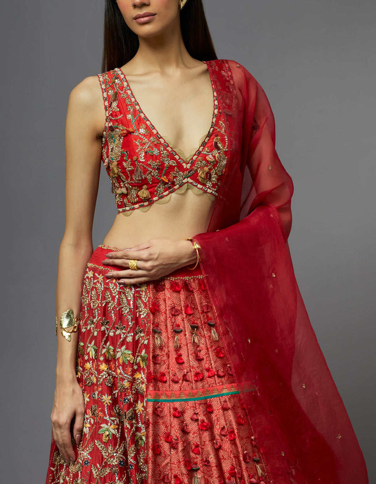 Red Embroidered Lehenga Set