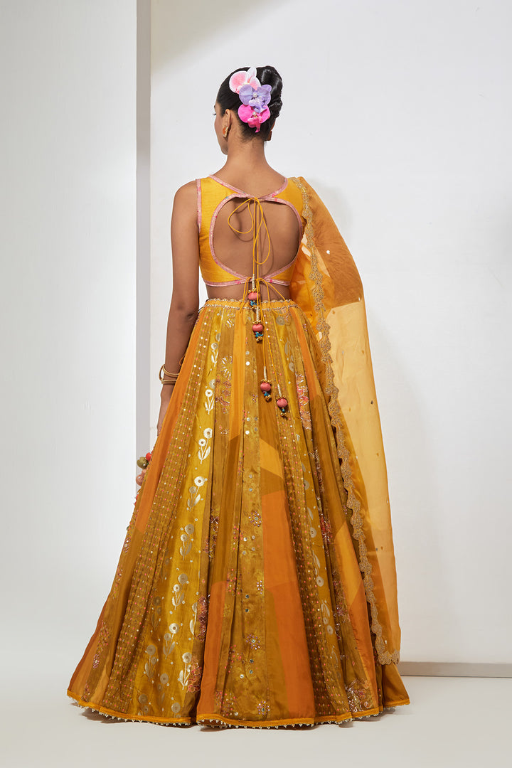 Mustard Embroidered Lehenga Set with Dupatta