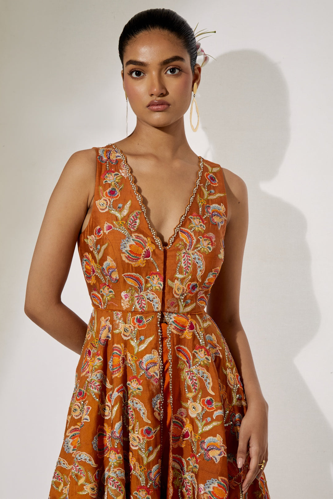 Rust Bloom Peplum Sharara Set