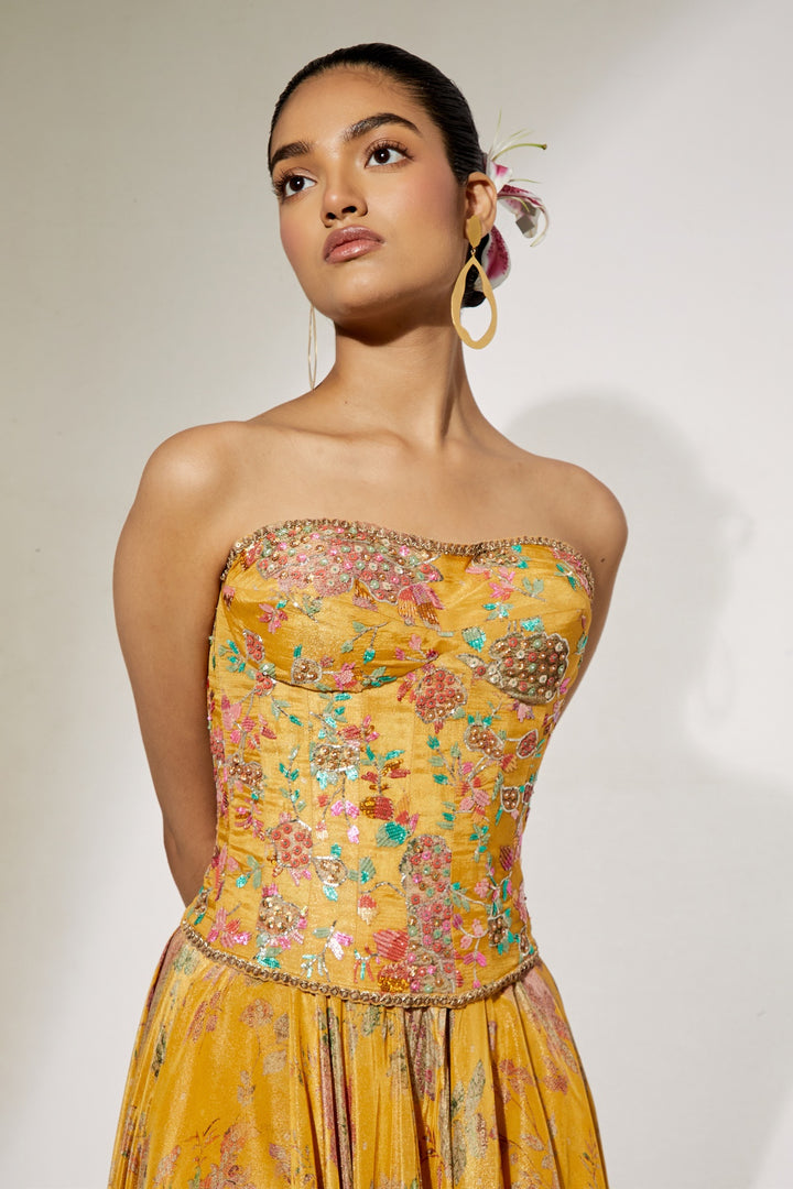Sunlit Bloom Silk Corset Skirt Set | RTS