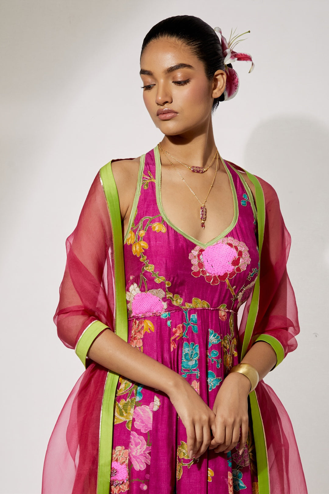 Fuchsia Bloom Silk Anarkali Set