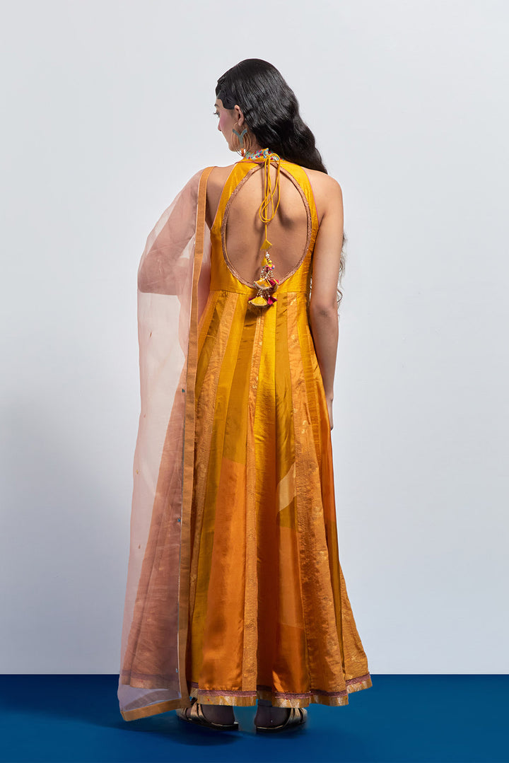 Mustard yellow embroidered anarkali set
