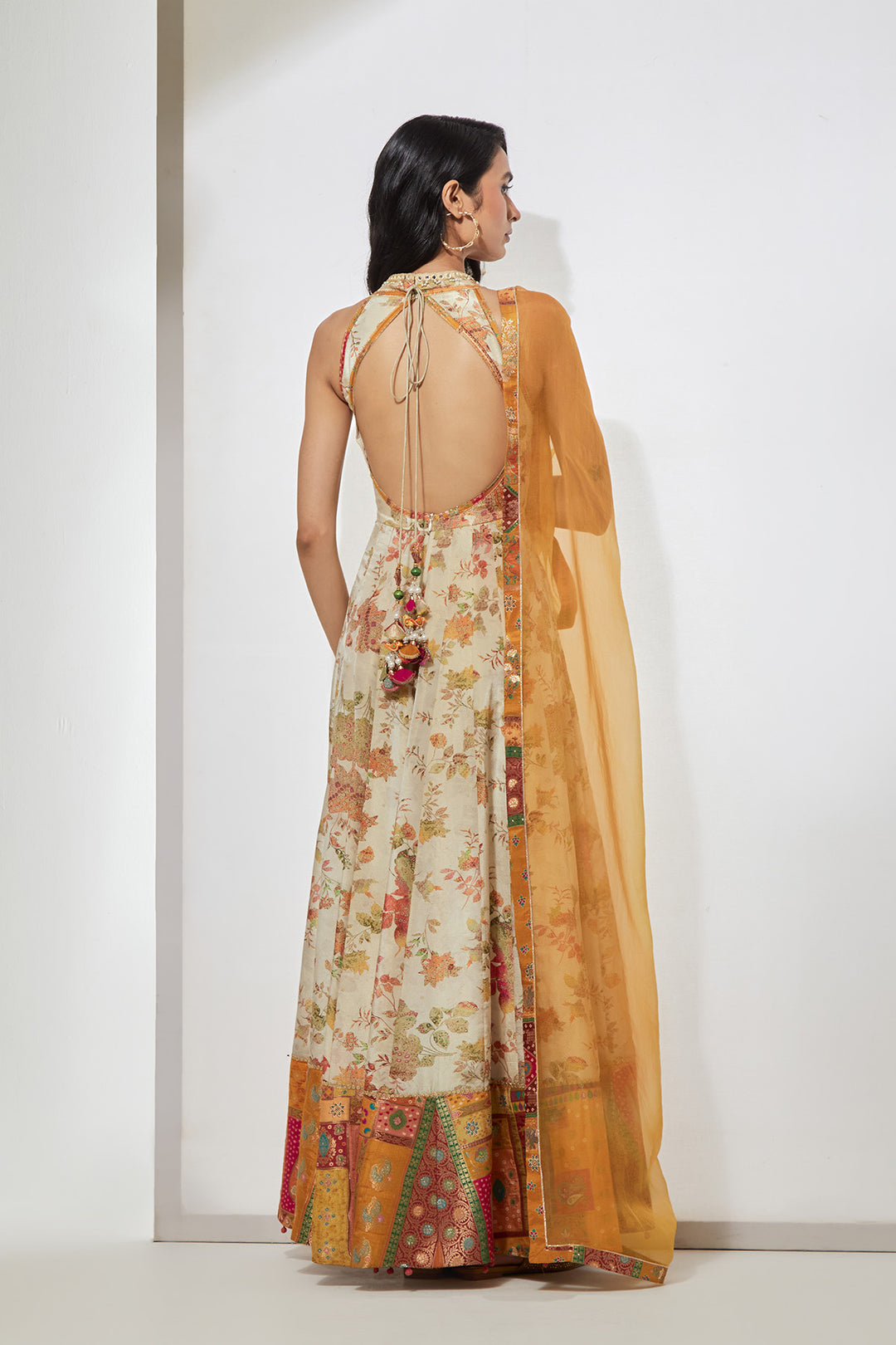 Ivory Floral Printed Anarkali Set