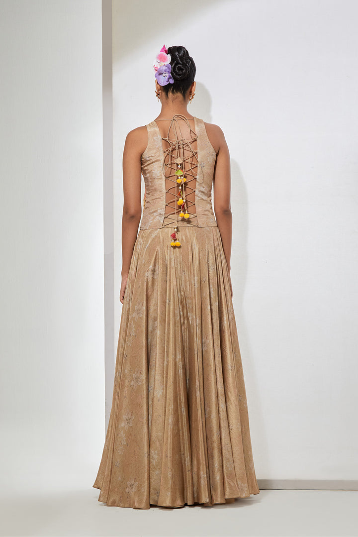 Champagne Gold Embellished Corset with Brocade Skirt Set