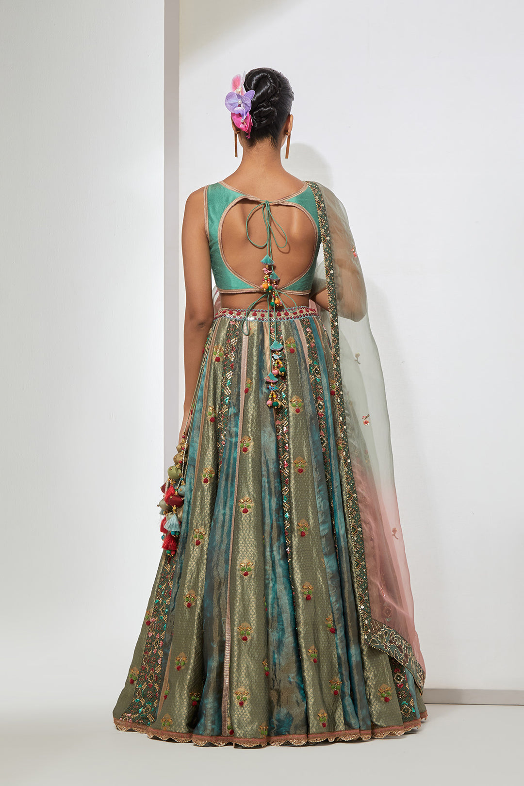 Turquoise Embroidered Lehenga Set with Ombre Dupatta