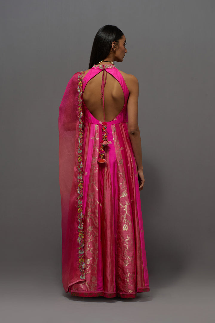 Fuchsia Embroidered Anarkali Set with Ombre Dupatta
