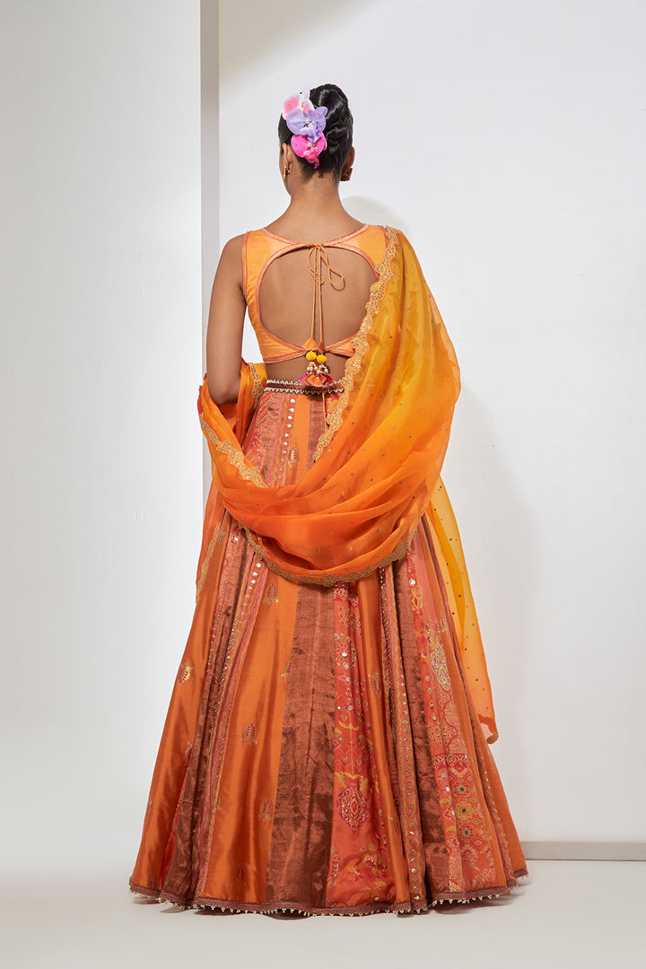 Sunset Orange Embroidered Lehenga Set with Dupatta
