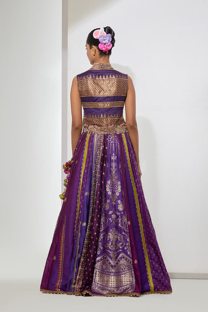 Purple Embroidered Lehenga Set with Embellished Jacket