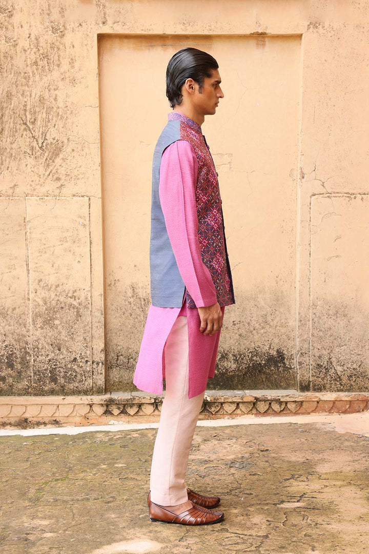 Pink Patola Silk Bundi Set