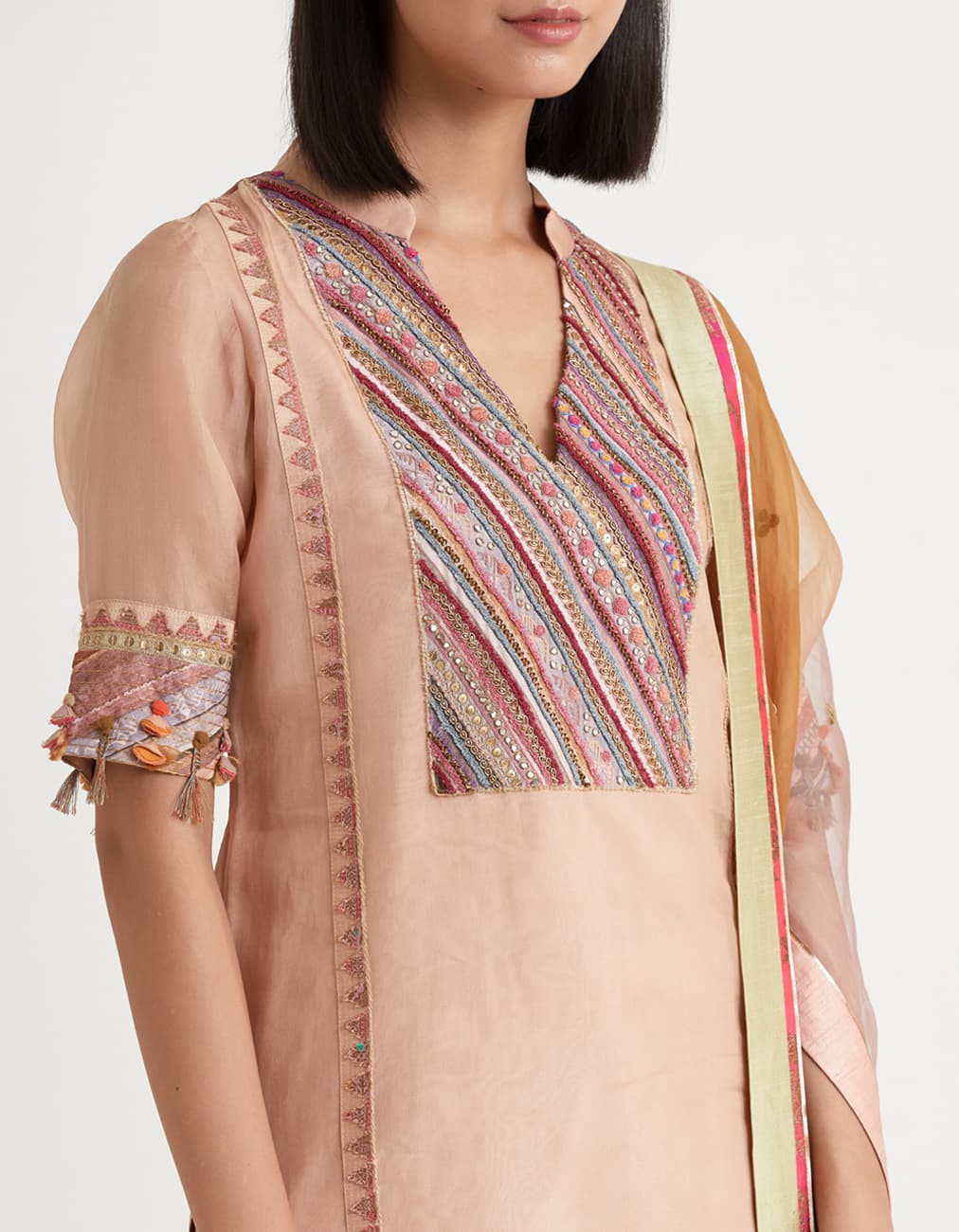 Peach Straight Plain Organza Kurta