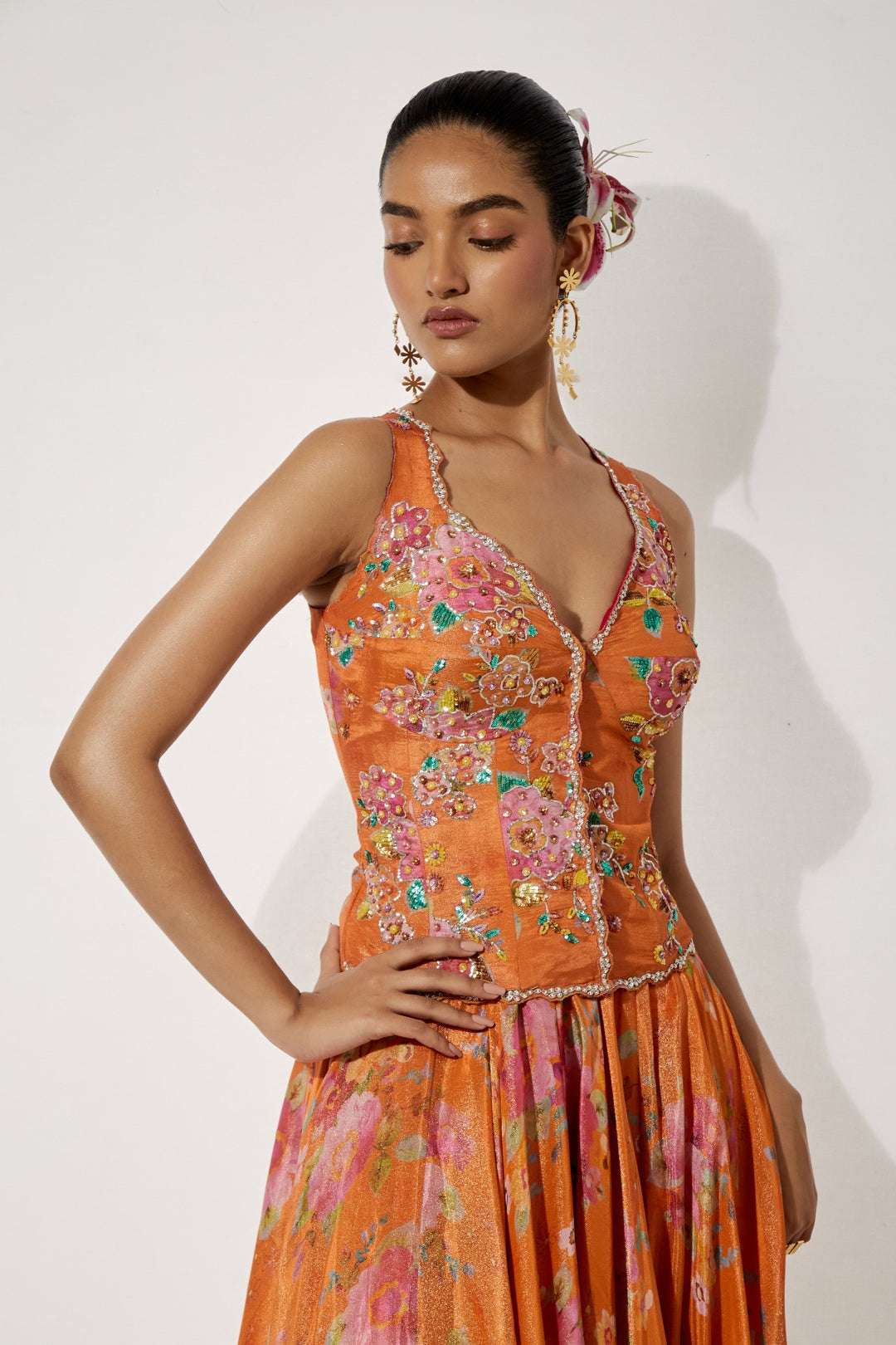 Orange Corset Skirt Set