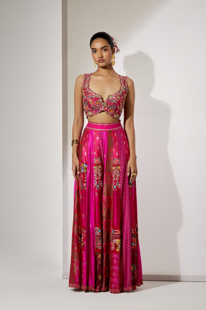 Fuchsia Embroidered Sharara Set with Organza Cape