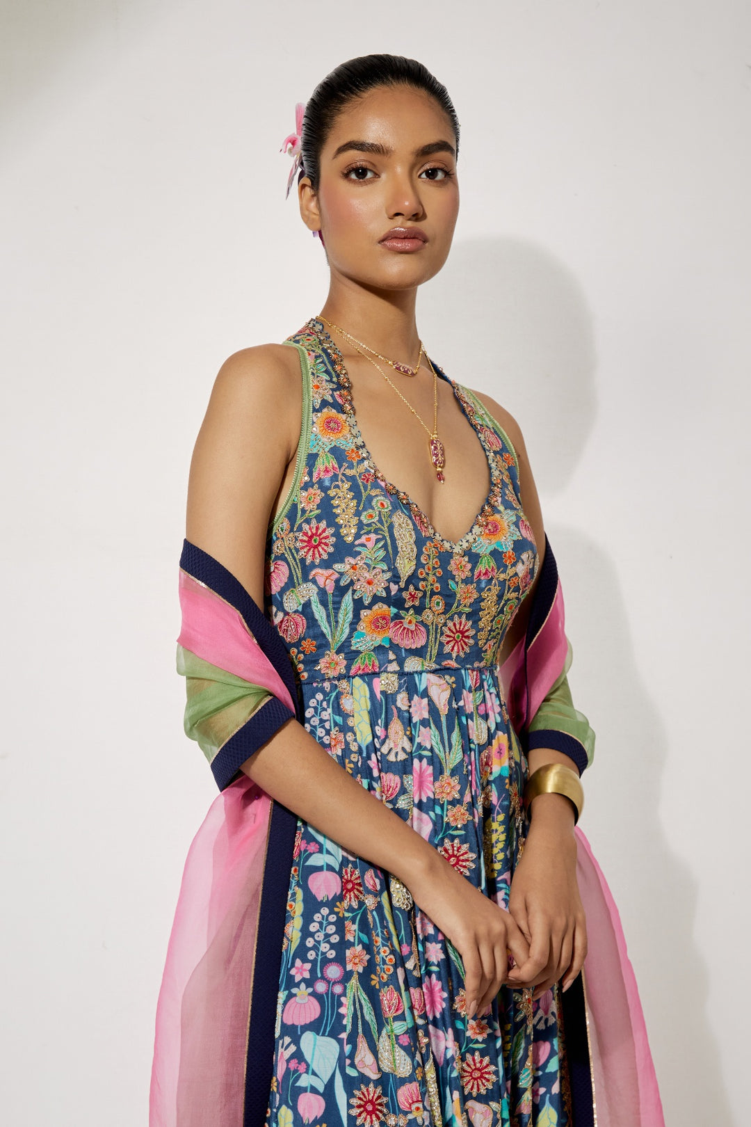 Midnight Bloom Silk Anarkali Set