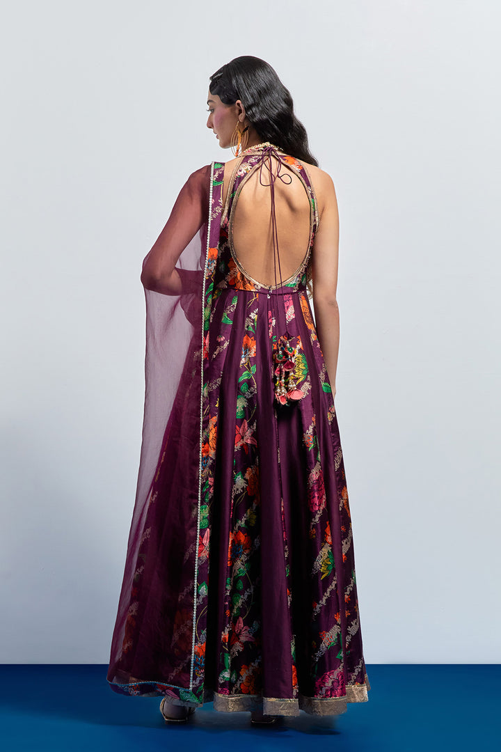 Wine multicolour anarkali set
