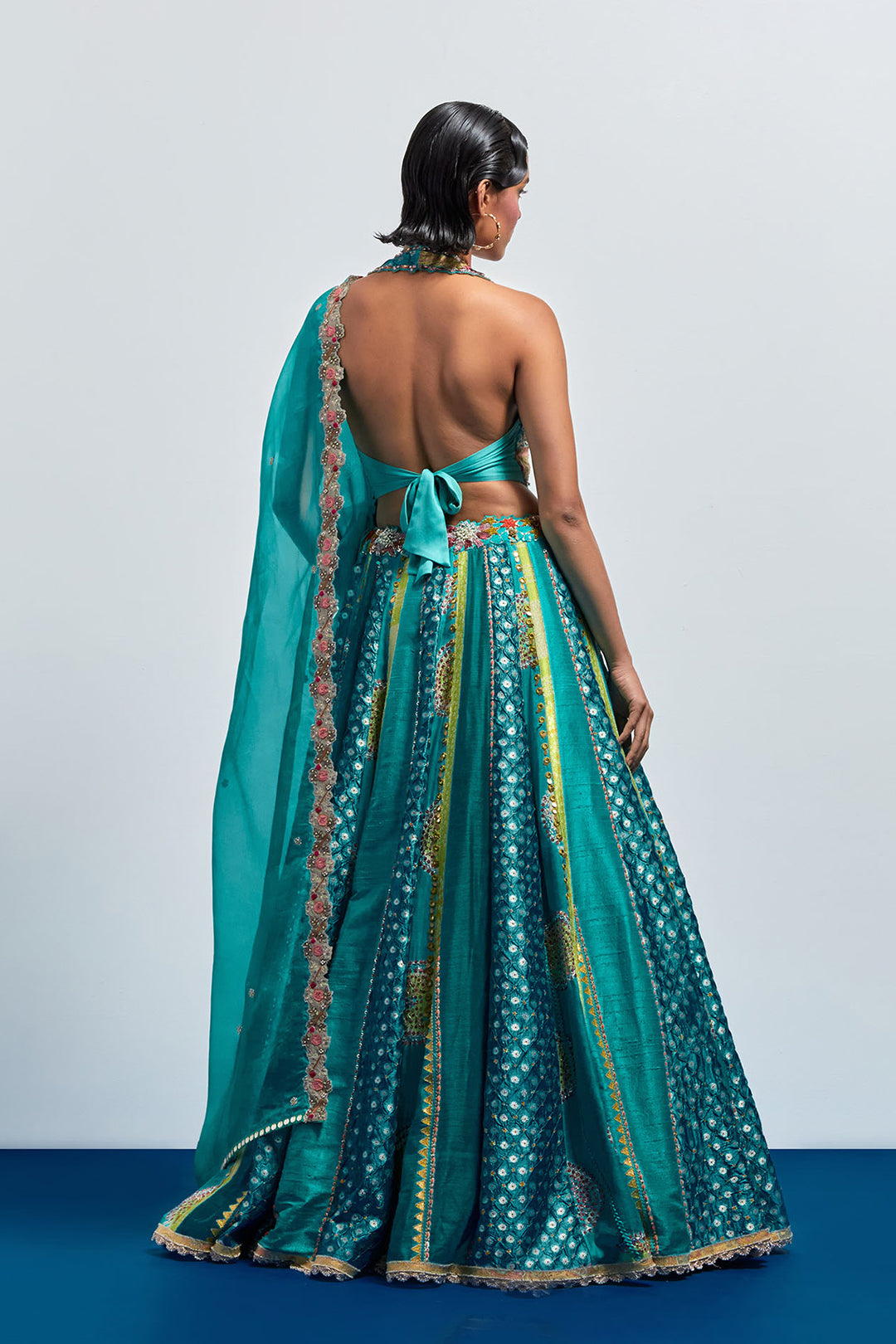Sea green multi colour embroidered lehenga set