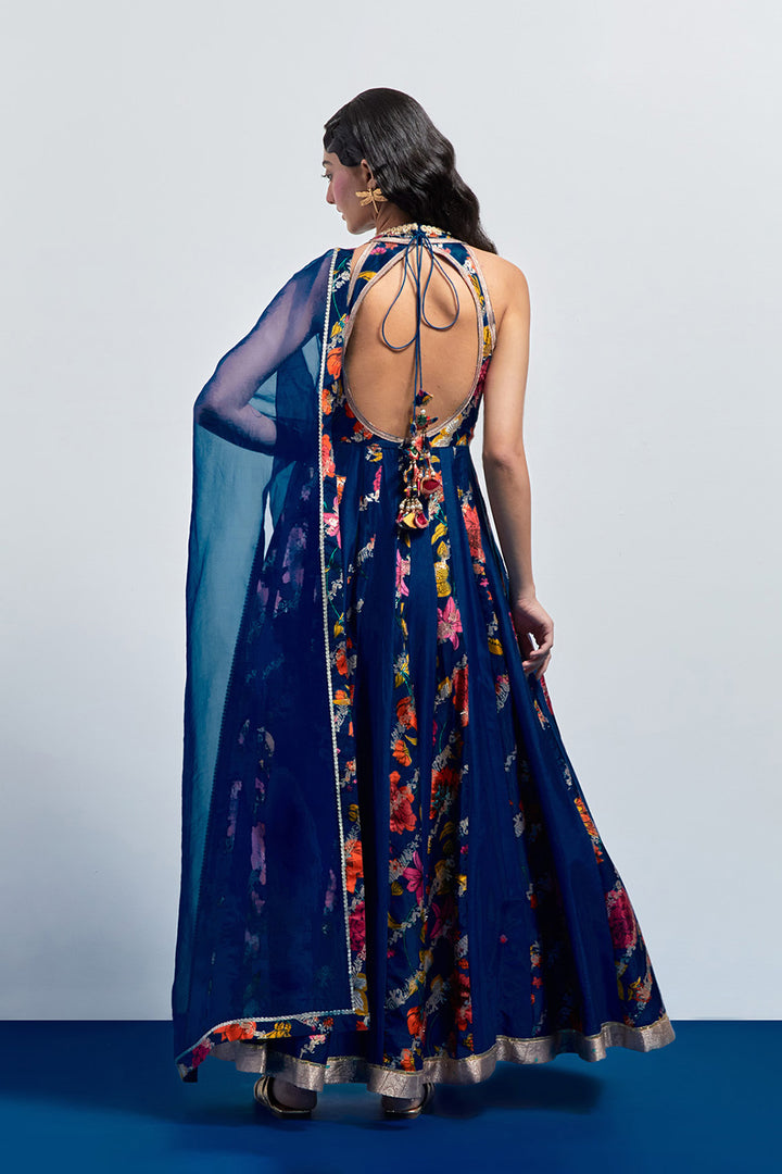 Royal blue multicolour anarkali set