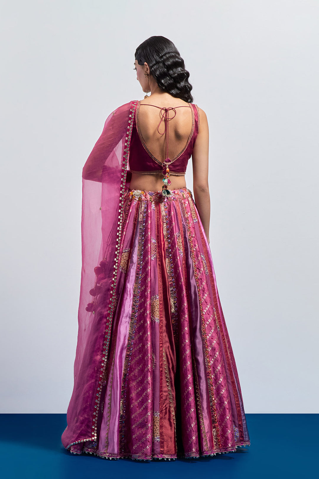 Fuchsia pink embroidered lehenga dupatta set