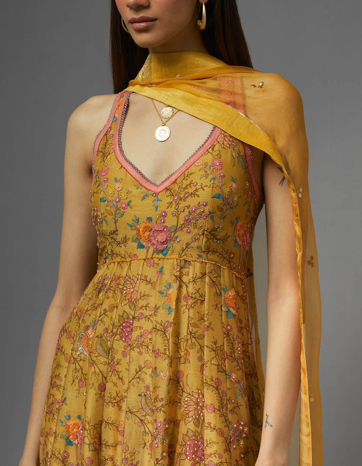 Yellow Printed Anarkali