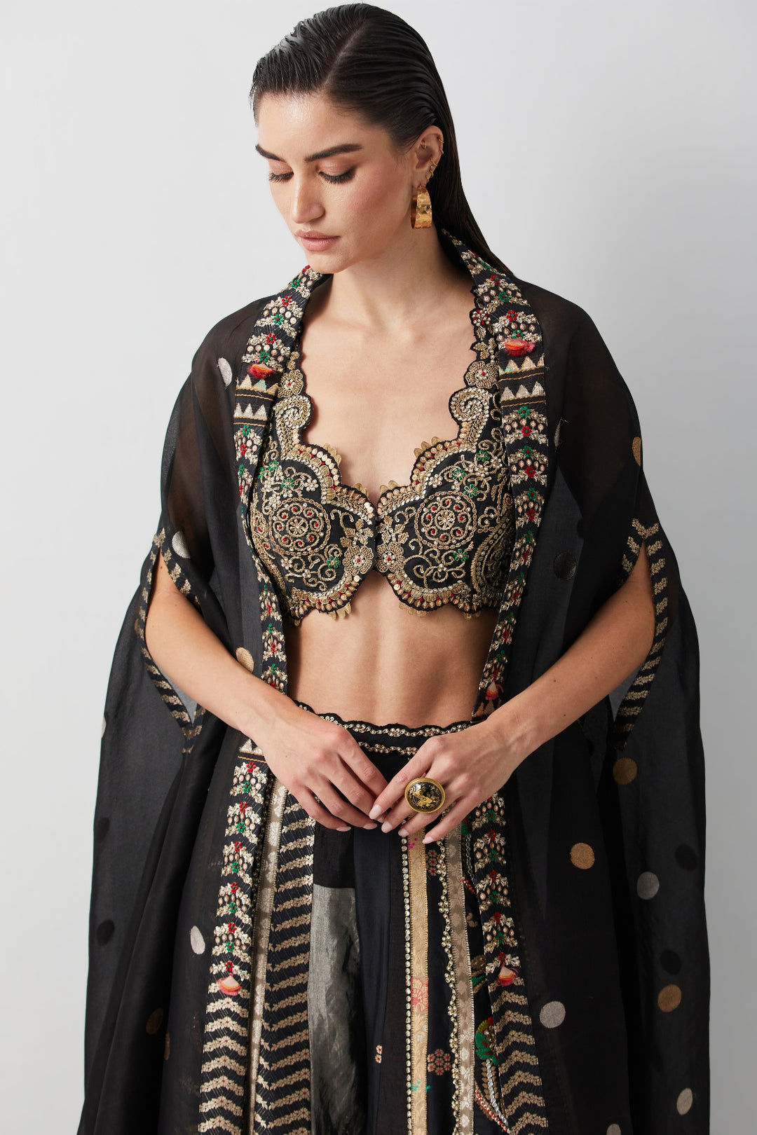 Black Silk &amp; Brocade Cape Set