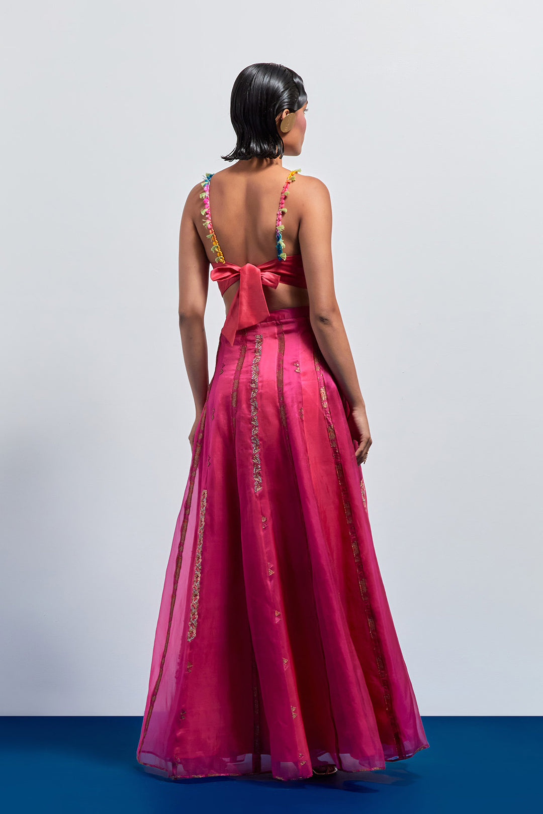 Fuchsia embroidered corset skirt set