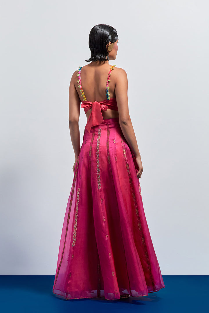 Fuchsia embroidered corset skirt set