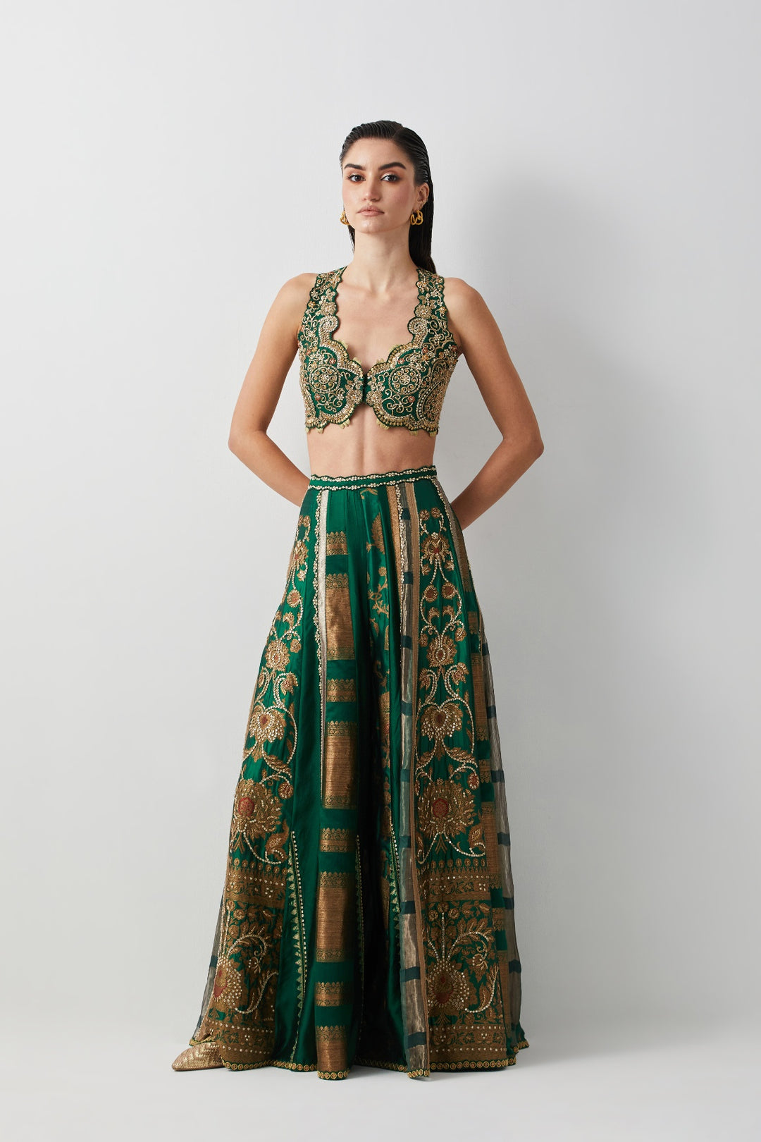 Emerald Green Hand Embroidered Cape Set